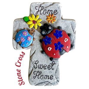 Rainbow Inc. 8” Colorful “Home Sweet Home”Garden Stone Cross